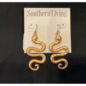 Earrings, Southern Livings Hammered Gold Tone Snake Earrings, NWT